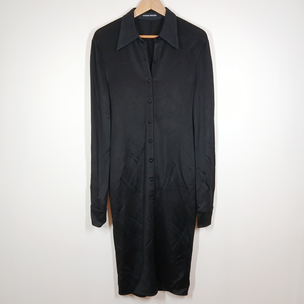 Kwaidan Editions Shirt Dress Women Medium Black Midi Long Sleeve Button Front
